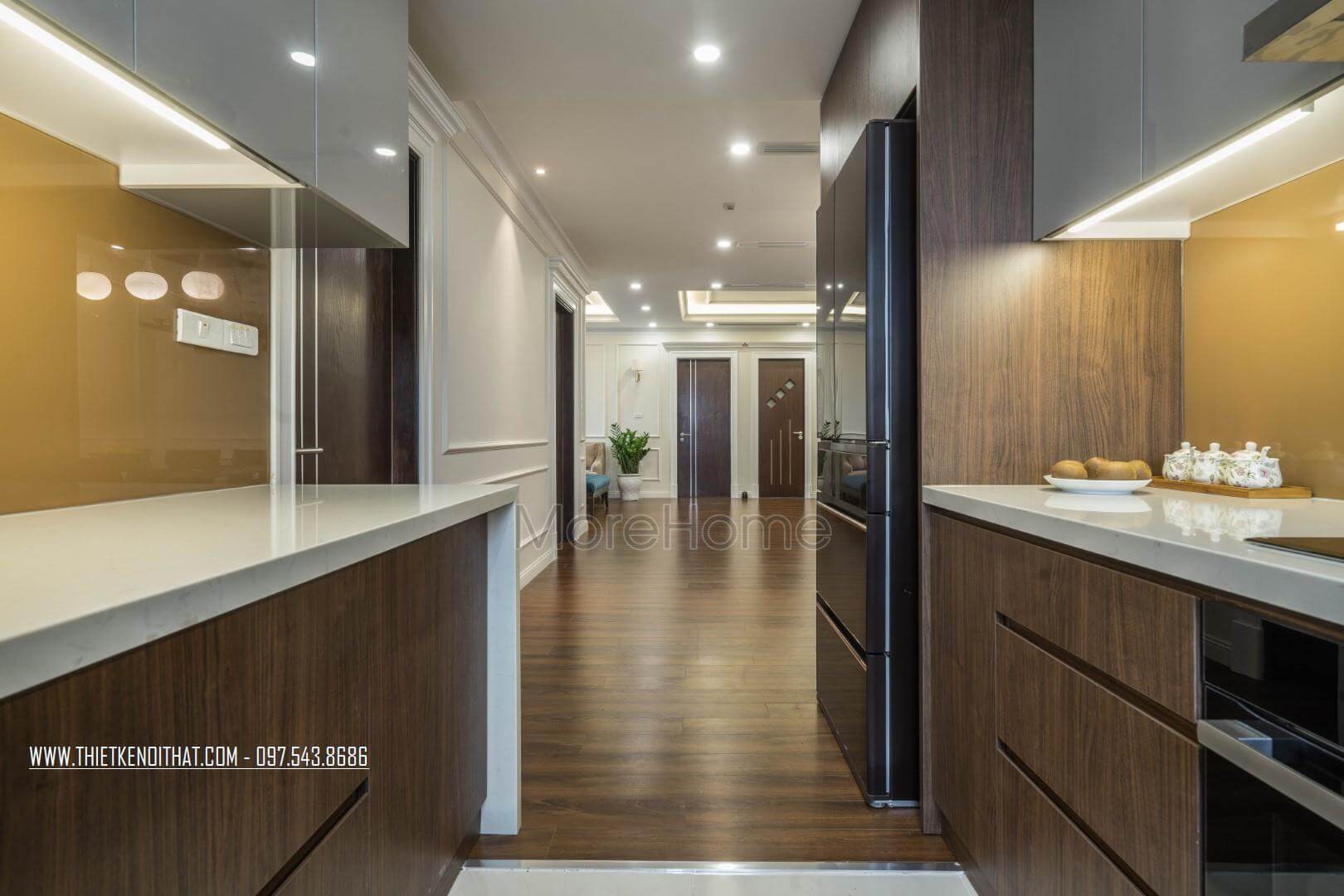 Tủ bếp hiện đại âm tường giúp tiết kiệm không gian sử dụng của phòng bếp Tủ bếp đẹp, sang trọng và đẳng cấp