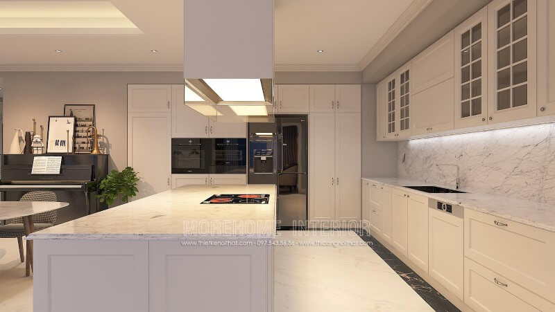Trang trí nội thất tủ bếp chung cư Keangnam màu trắng Tủ bếp đẹp, sang trọng và đẳng cấp