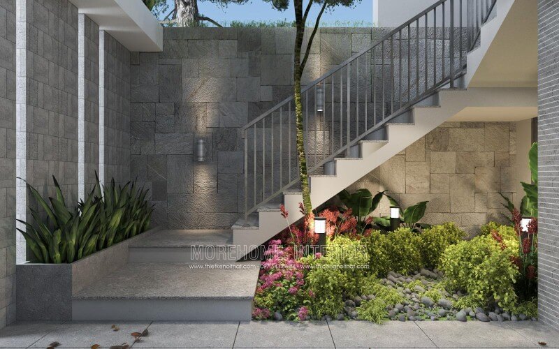 Bố trí cầu thang vào nhà đẹp cho biệt thự, nhà phố tại Vinh, Nghệ An. Mẫu nội thất biệt thự đẹp