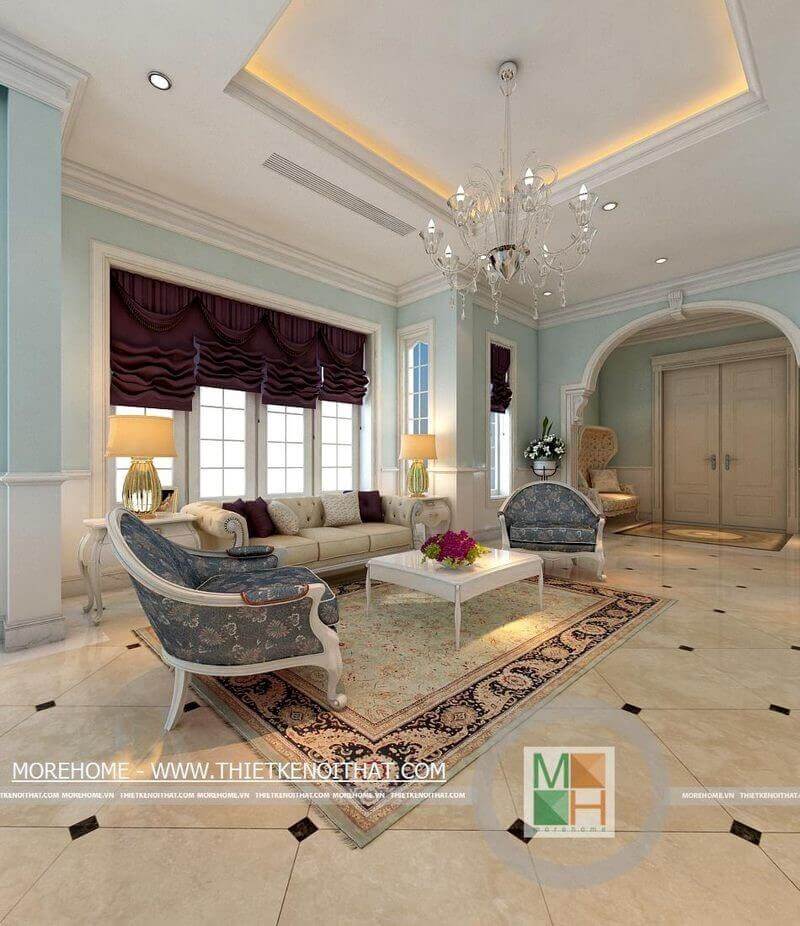Thiết kế phòng khách biệt thự theo phong cách tân cổ điển sang trọng, đẳng cấp Mẫu nội thất biệt thự đẹp